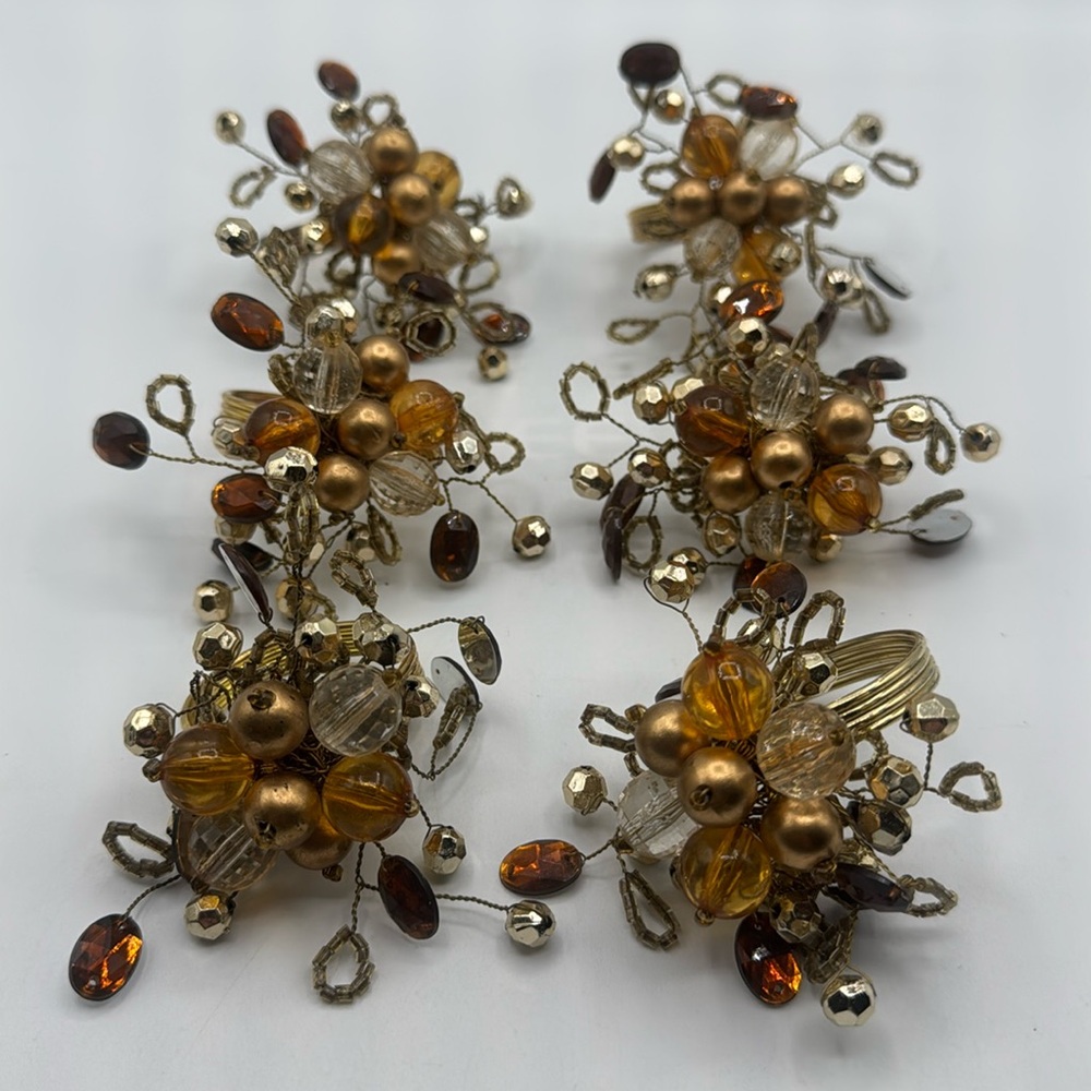 Golden Handcrafted Jeweled & Multi Bead Napkin Rings, 6ct.